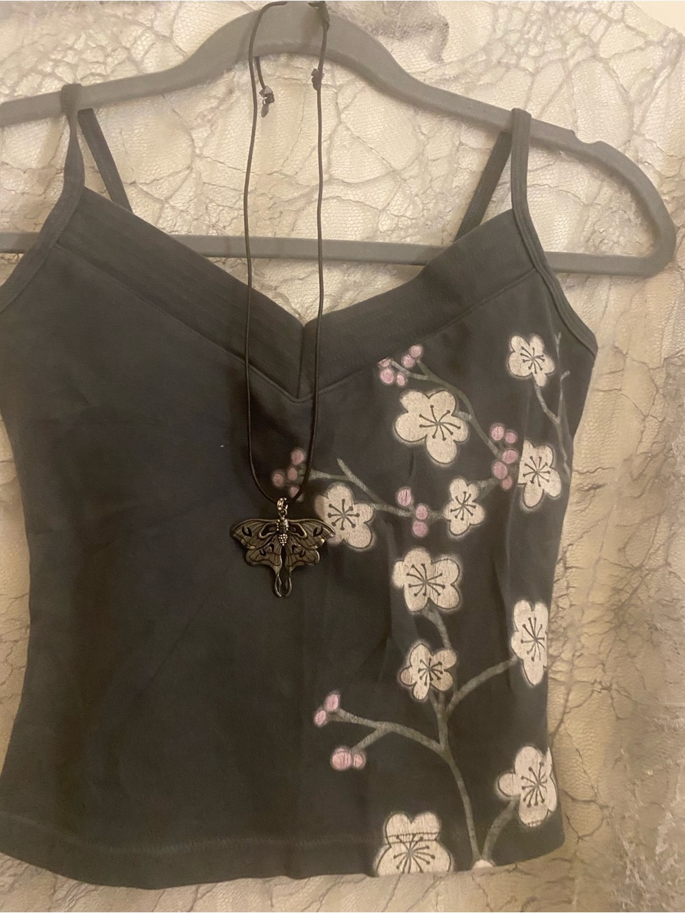 Black Floral Spaghetti-Strap Camisole